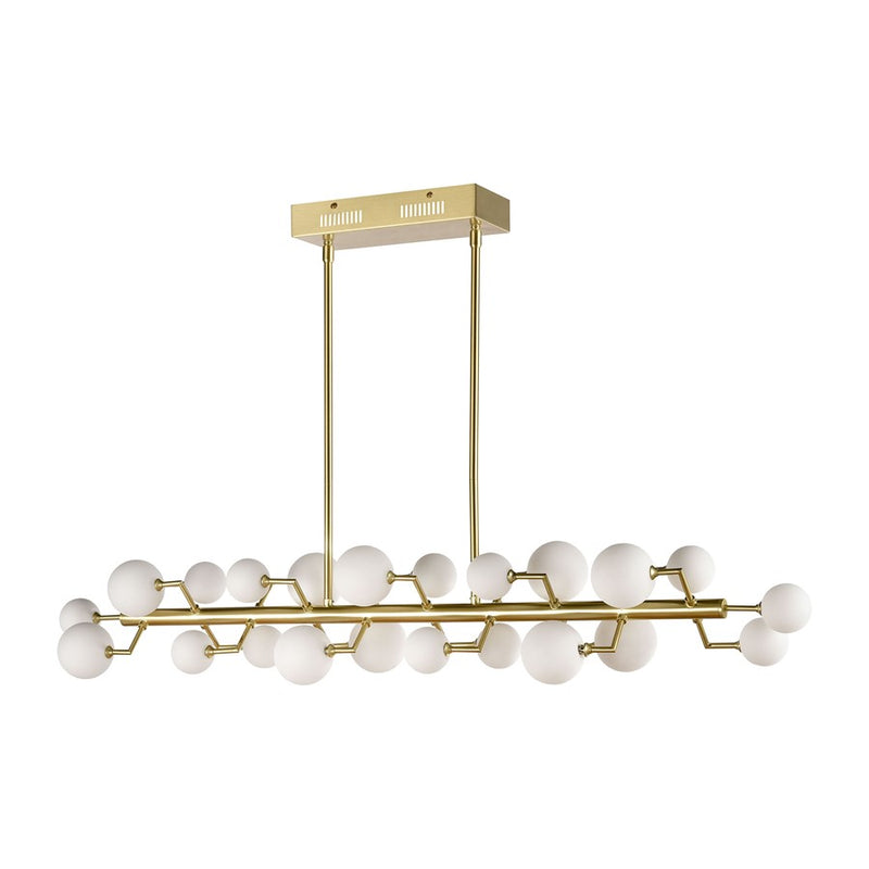 Atlas Lighting Keir 43in 22-Light Linear Chandelier | Modern Brass and White Glass | Kitchen Island & Dining Room | Model CL11019-BS