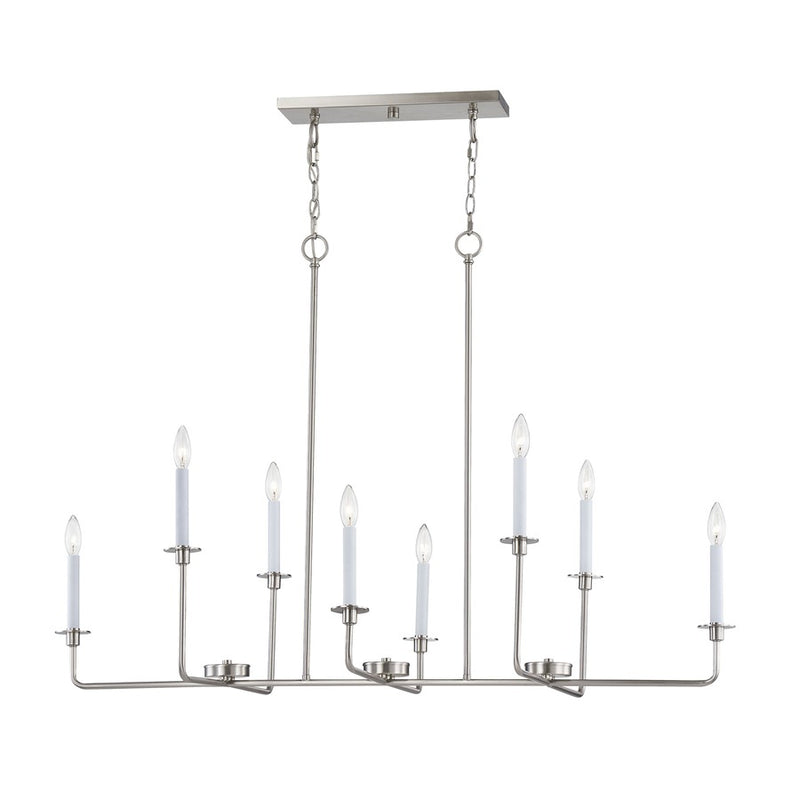 Atlas Lighting Lexington Green 48in 8-Light Linear Chandelier | Traditional Brushed Nickel Metal | Kitchen Island & Dining Room | Model CL11021-NK