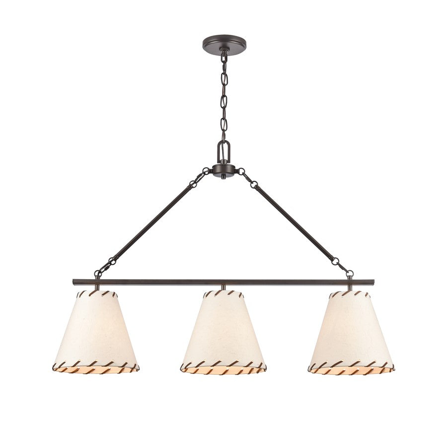 Atlas Lighting Marion 36''W 3Lt Linear Chandelier, Bronze/Natural