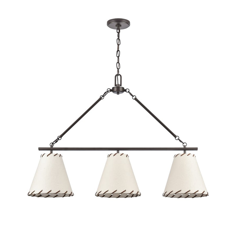 Atlas Lighting Marion 36in 3-Light Linear Chandelier | Oil Rubbed Bronze and Natural Parchment | Kitchen Island & Dining Room | Model CL11022-BZ