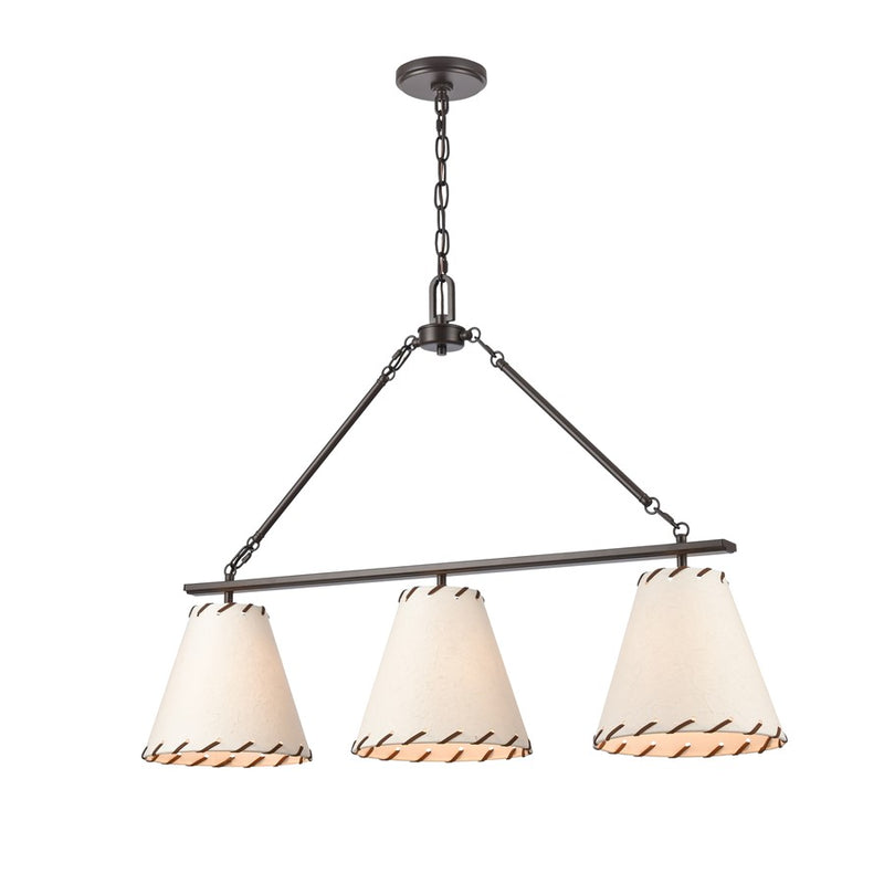 Atlas Lighting Marion 36in 3-Light Linear Chandelier | Oil Rubbed Bronze and Natural Parchment | Kitchen Island & Dining Room | Model CL11022-BZ