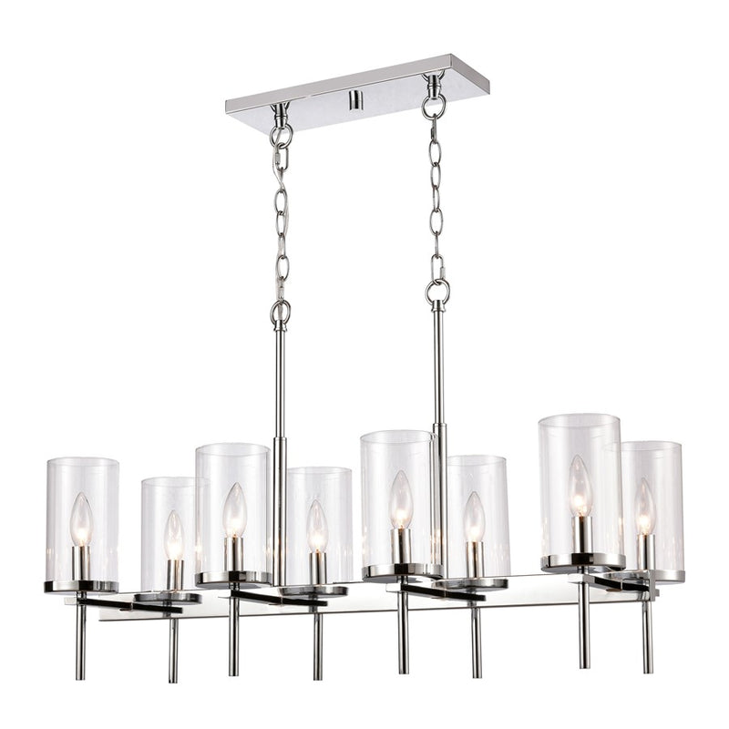 Atlas Lighting Oakland 32in 8-Light Linear Chandelier | Modern Chrome and Clear Glass | Kitchen Island & Dining Room | Model CL11027-CH