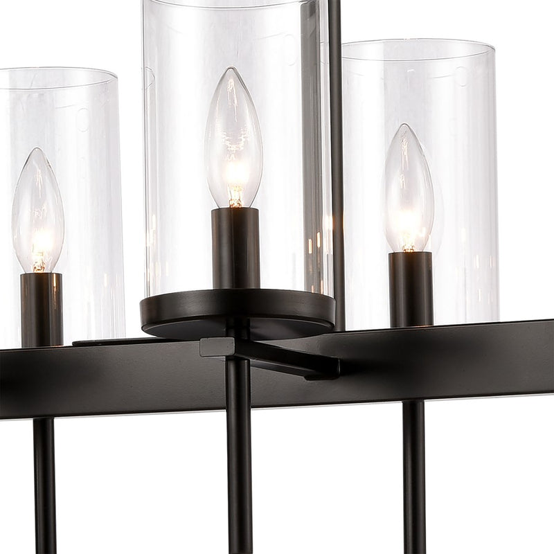 Atlas Lighting Oakland 32in 8-Light Linear Chandelier | Modern Black and Clear Glass | Kitchen Island & Dining Room | Model CL11028-BK