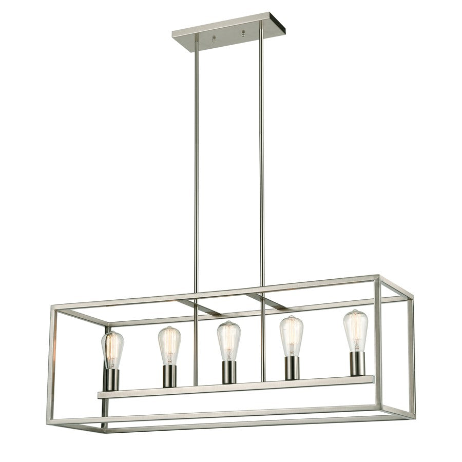 Atlas Lighting Williamsport 37'' Wide 5Lt Linear Chandelier, Nickel