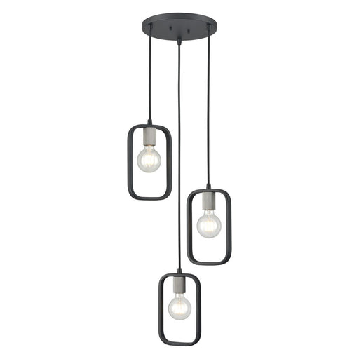 Atlas Lighting 12'' Wide 3Lt Chandelier, Matte Black/Nickel Sockets