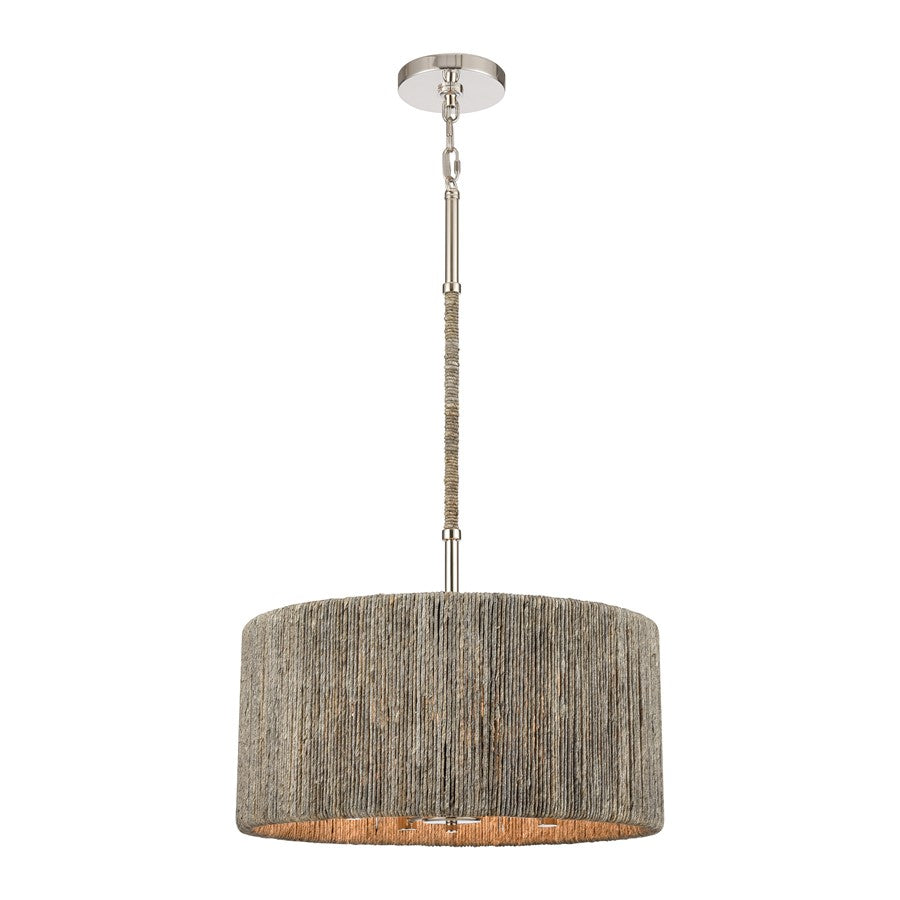 Atlas Lighting Abaca 18'' Wide 4Lt Chandelier, Polished Nickel/Gray