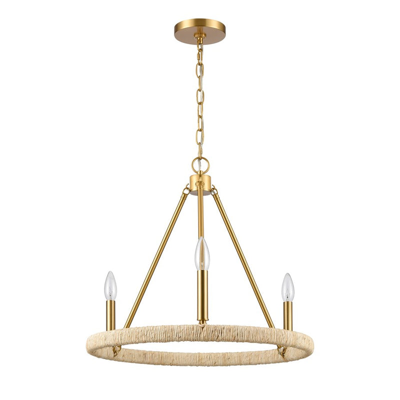 Atlas Lighting Abaca 20in 3-Light Chandelier | Transitional Brushed Gold and Natural Rope | Dining Room & Living Room | Model CL11043-BS