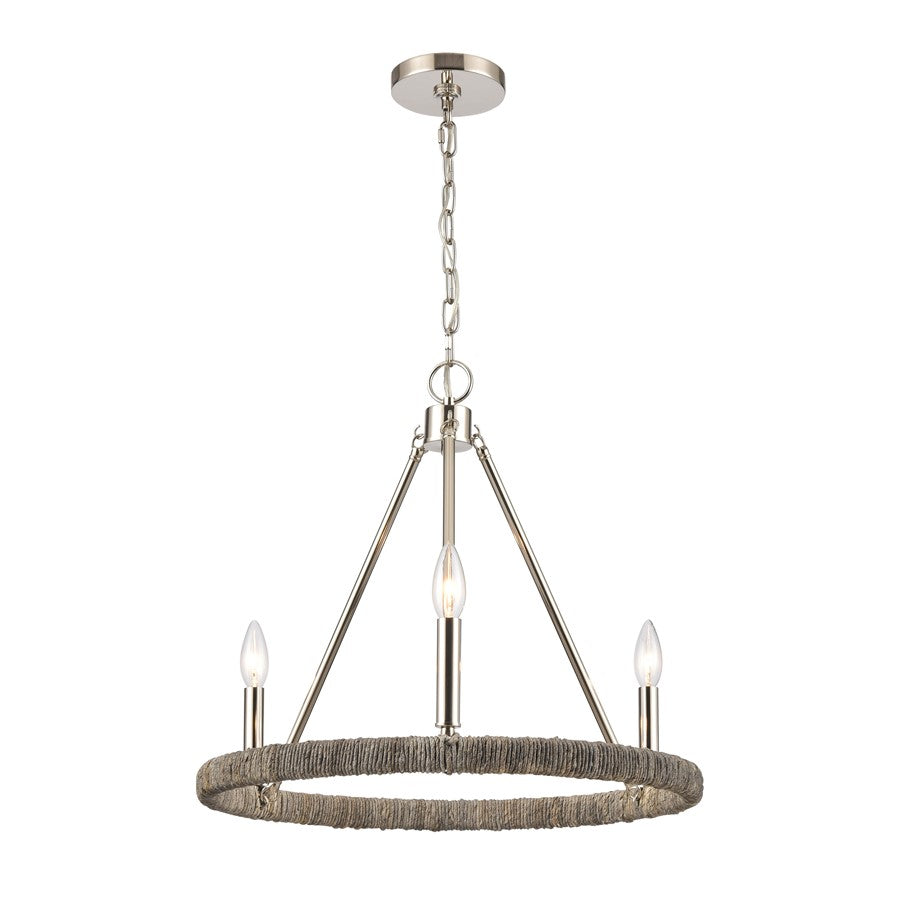 Atlas Lighting Abaca 20'' Wide 3Lt Chandelier, Polished Nickel