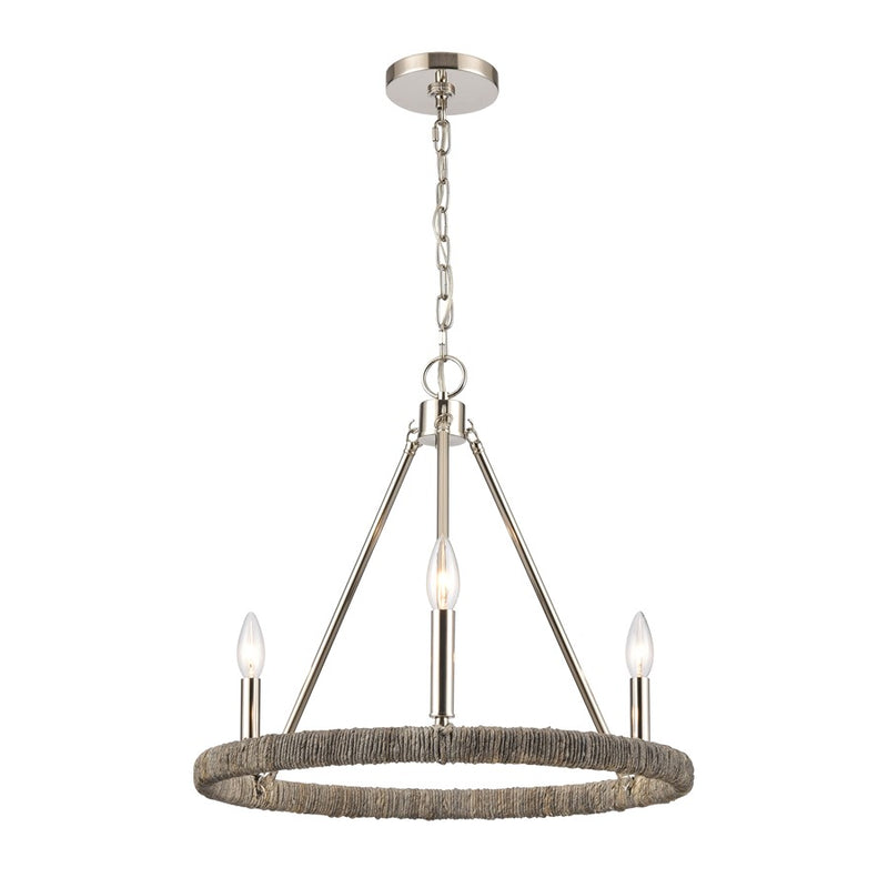 Atlas Lighting Abaca 20in 3-Light Chandelier | Transitional Polished Nickel and Gray Rope | Dining Room & Living Room | Model CL11043-NK