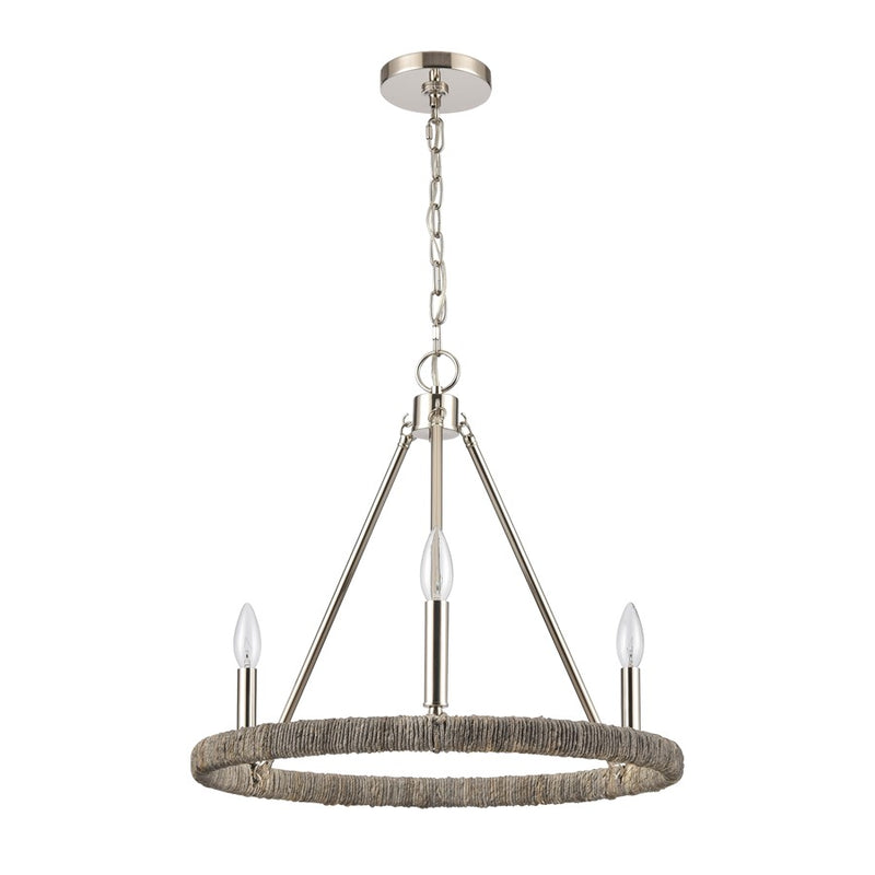 Atlas Lighting Abaca 20in 3-Light Chandelier | Transitional Polished Nickel and Gray Rope | Dining Room & Living Room | Model CL11043-NK