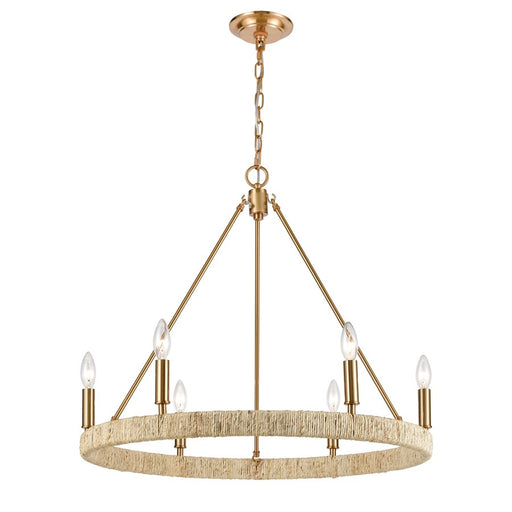 Atlas Lighting Abaca 27'' Wide 6Lt Chandelier, Satin Brass