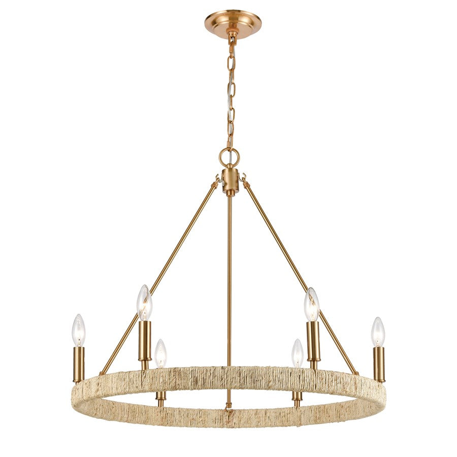 Atlas Lighting Abaca 27'' Wide 6Lt Chandelier, Satin Brass