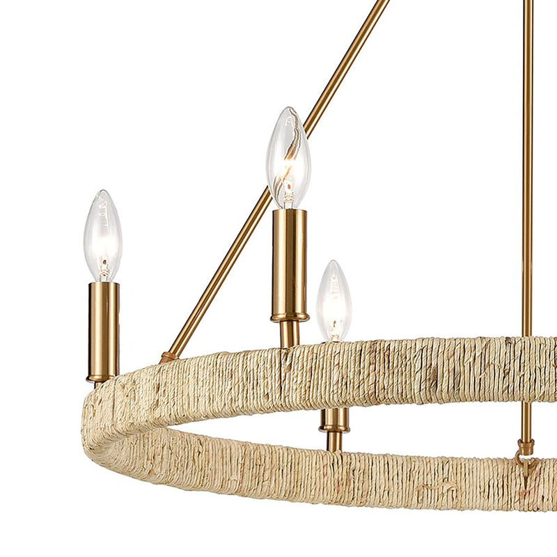 Atlas Lighting Abaca 27in 6-Light Chandelier | Transitional Satin Brass and Natural Abaca Rope | Dining Room & Living Room | Model CL11046-BS