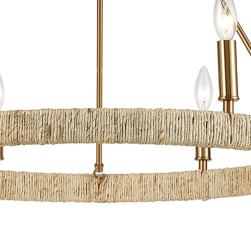 Atlas Lighting Abaca 27in 6-Light Chandelier | Transitional Satin Brass and Natural Abaca Rope | Dining Room & Living Room | Model CL11046-BS