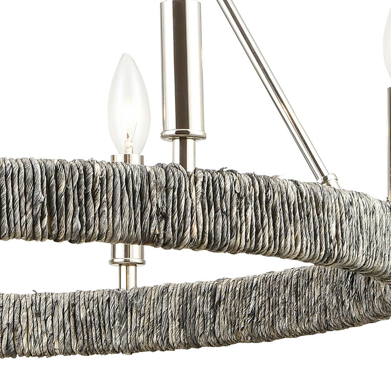 Atlas Lighting Abaca 27in 6-Light Chandelier | Transitional Polished Nickel and Natural Abaca Rope | Dining Room & Living Room | Model CL11046-NK