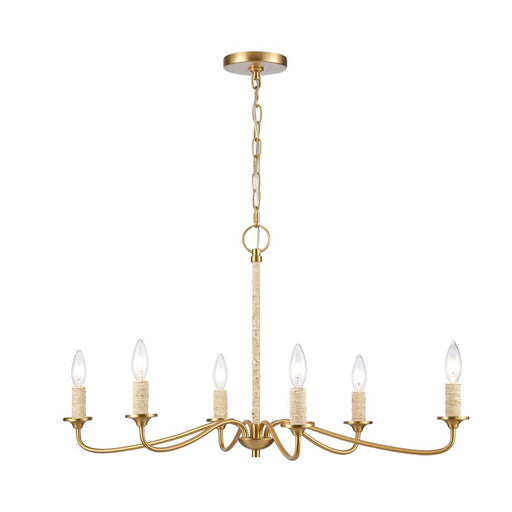 Atlas Lighting Abaca 32'' Wide 6Lt Chandelier, Brushed Gold