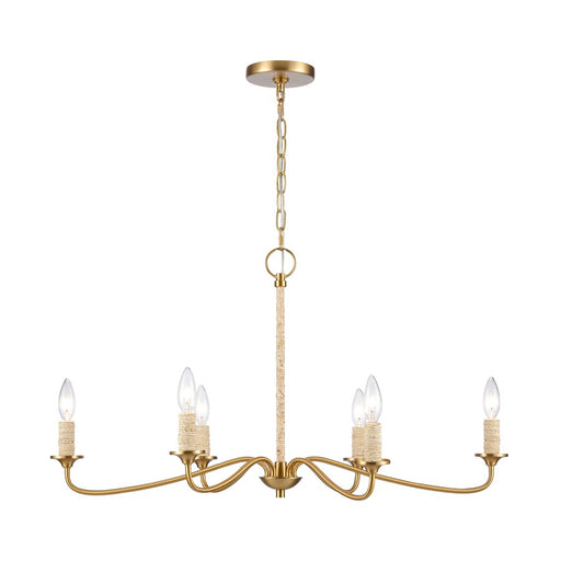 Atlas Lighting Abaca 32'' Wide 6Lt Chandelier, Brushed Gold