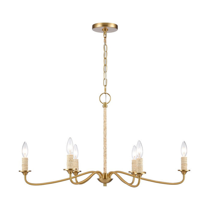 Atlas Lighting Abaca 32'' Wide 6Lt Chandelier, Brushed Gold