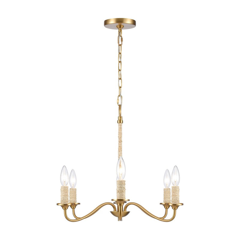Atlas Lighting Abaca 32in 6-Light Chandelier | Transitional Satin Brass and Natural Abaca Rope | Dining Room & Living Room | Model CL11047-BS