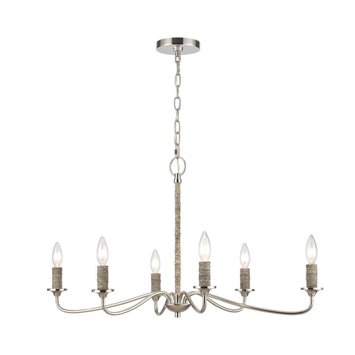 Atlas Lighting Abaca 32'' Wide 6Lt Chandelier, Polished Nickel