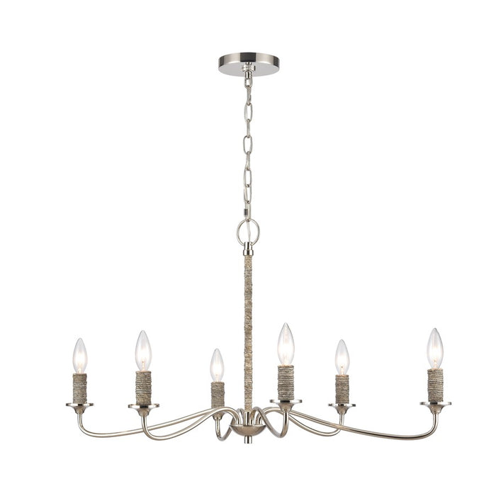 Atlas Lighting Abaca 32'' Wide 6Lt Chandelier, Polished Nickel