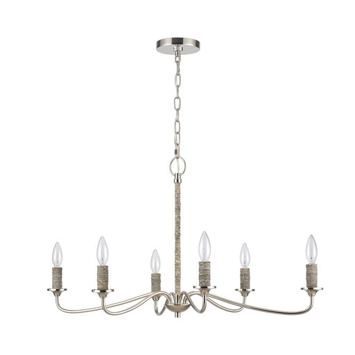 Atlas Lighting Abaca 32'' Wide 6Lt Chandelier, Polished Nickel