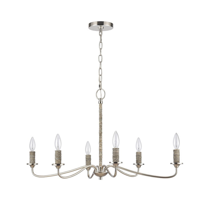 Atlas Lighting Abaca 32'' Wide 6Lt Chandelier, Polished Nickel