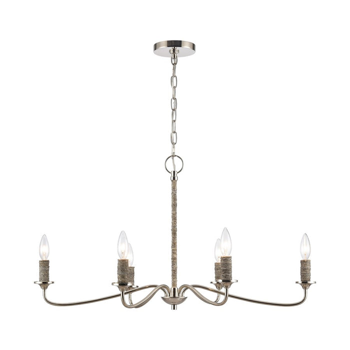 Atlas Lighting Abaca 32'' Wide 6Lt Chandelier, Polished Nickel