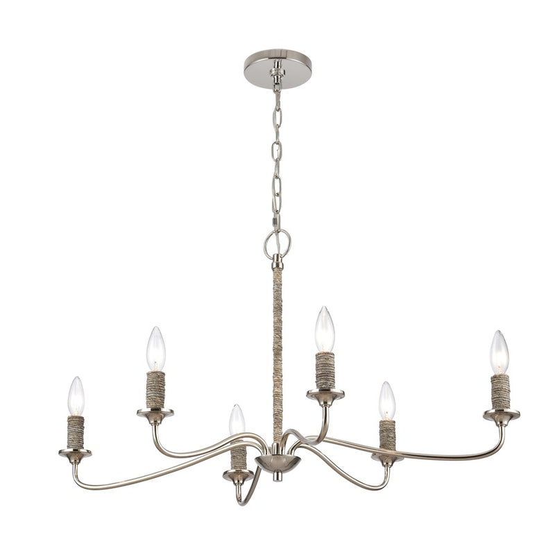 Atlas Lighting Abaca 32'' Wide 6Lt Chandelier, Polished Nickel