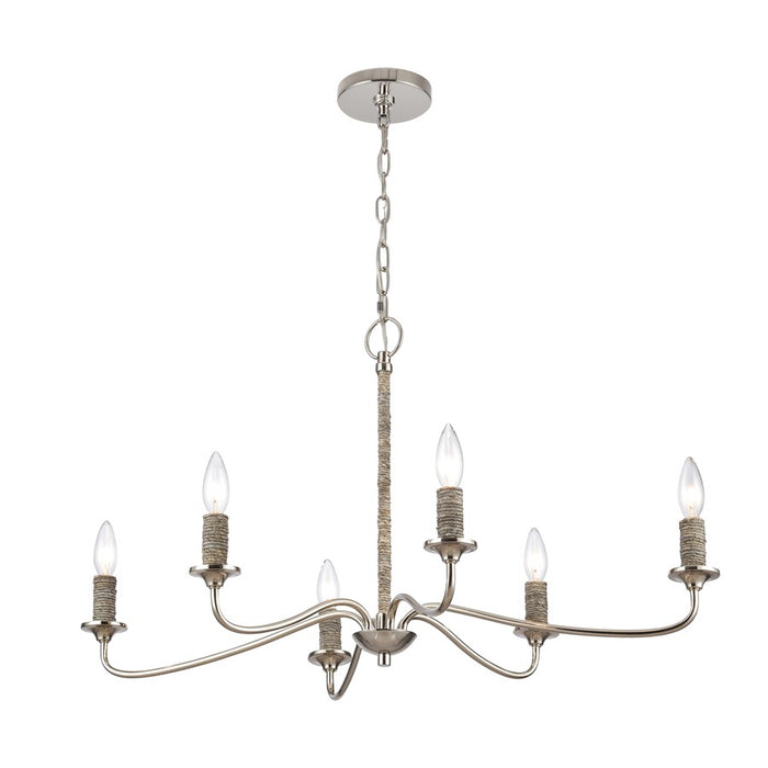 Atlas Lighting Abaca 32'' Wide 6Lt Chandelier, Polished Nickel