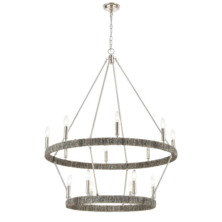 Atlas Lighting Abaca 36'' Wide 14Lt Chandelier, Polished Nickel