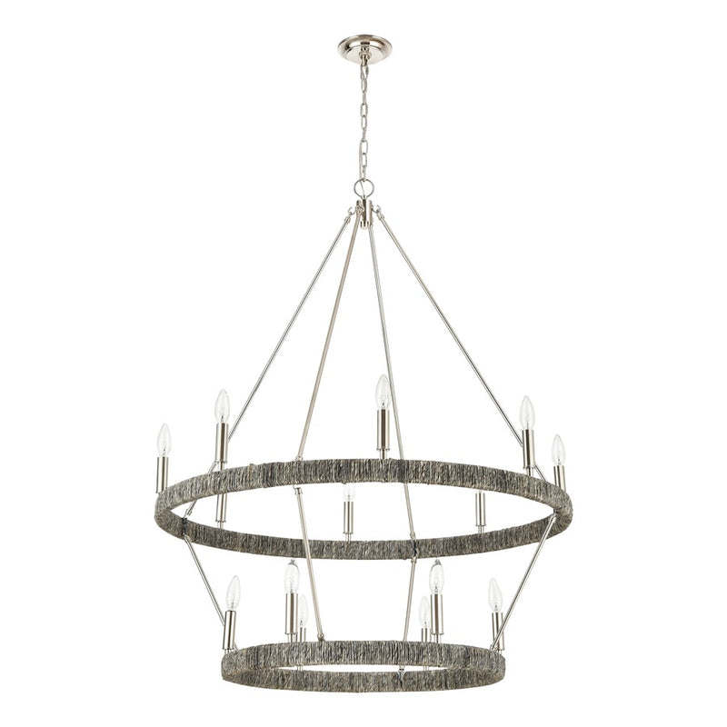 Atlas Lighting Abaca 36'' Wide 14Lt Chandelier, Polished Nickel