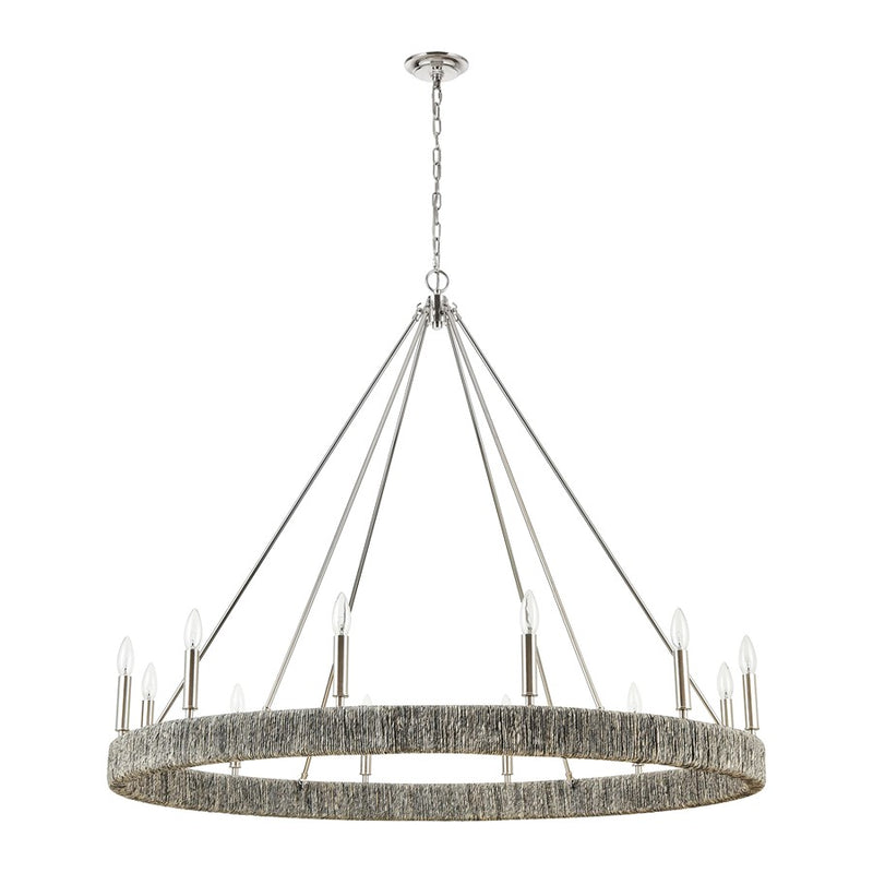 Atlas Lighting Abaca 48in 12-Light Chandelier | Transitional Polished Nickel and Gray Abaca Rope | Dining Room & Living Room | Model CL11051-NK