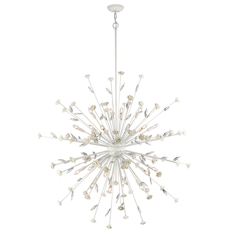 Atlas Lighting Adelaide 59in 20-Light Chandelier | Traditional Textured White and Cream Ceramic Roses | Dining Room & Living Room | Model CL11053-WH