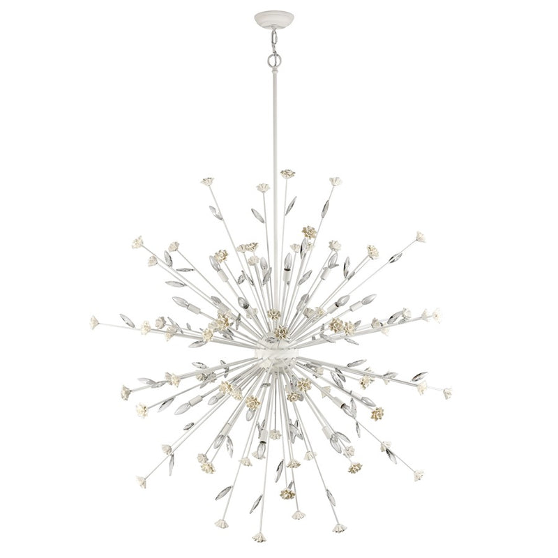 Atlas Lighting Adelaide 59in 20-Light Chandelier | Traditional Textured White and Cream Ceramic Roses | Dining Room & Living Room | Model CL11053-WH