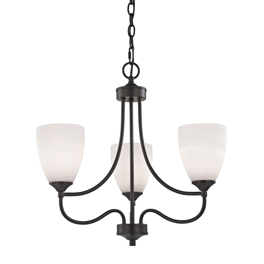 Atlas Lighting Arlington 22''W 3Lt Chandelier, Bronze/White Glass