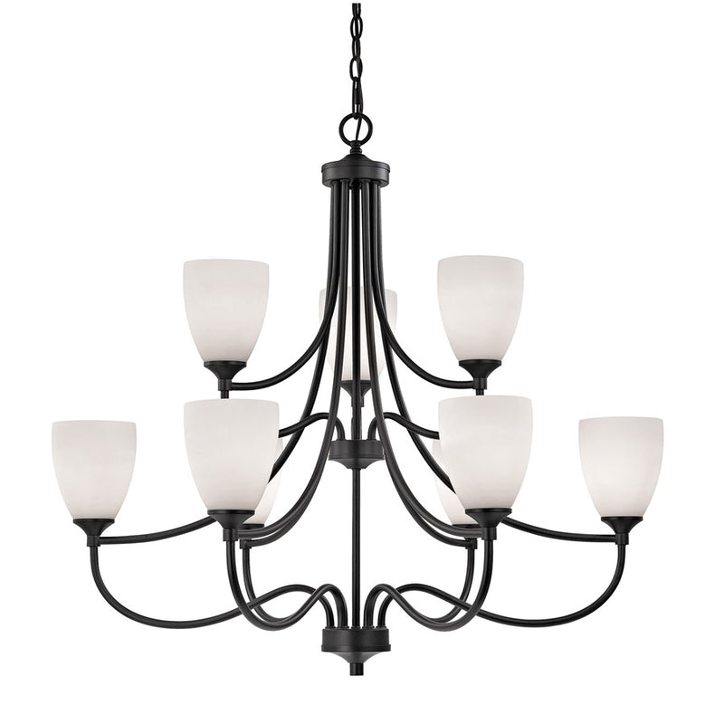 Atlas Lighting Arlington 36in 9-Light Chandelier | Transitional Oil Rubbed Bronze and White Glass | Dining Room & Great Room | Model CL11062-BZ