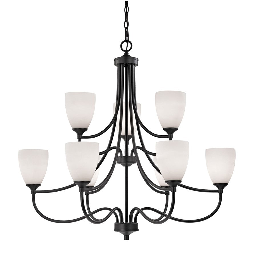 Atlas Lighting Arlington 36''W 9Lt Chandelier, Bronze/White Glass