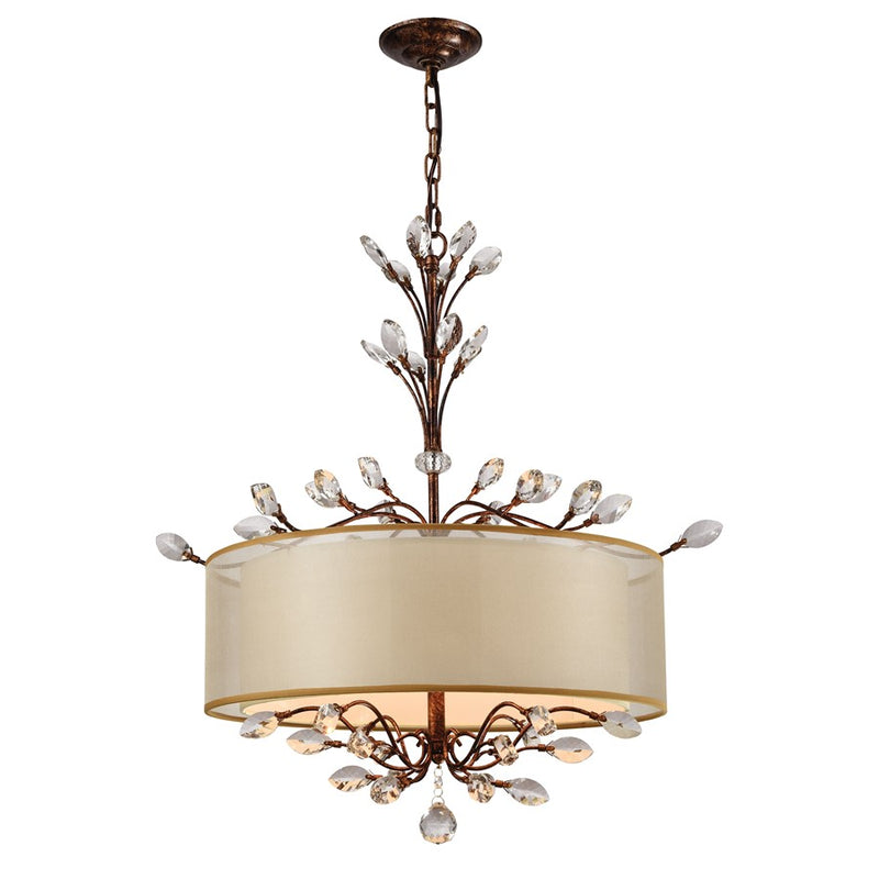 Atlas Lighting Asbury 26in 4-Light Chandelier | Traditional Spanish Bronze and Beige Fabric Drum Shade | Dining Room & Living Room | Model CL11068-BZ