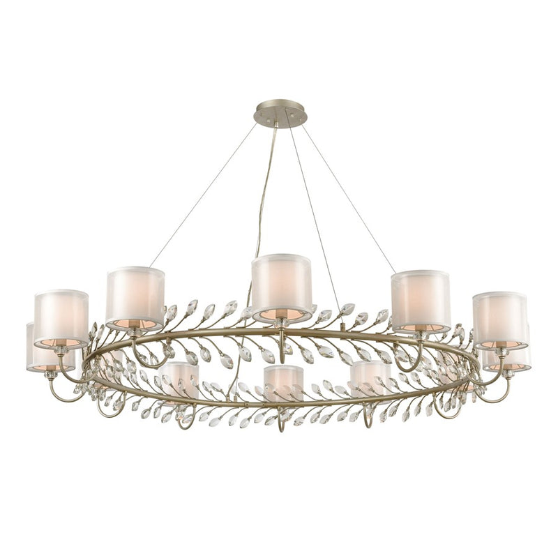 Atlas Lighting Asbury 62in 12-Light Chandelier | Traditional Aged Silver and Clear Glass Fabric Shade | Dining Room & Living Room | Model CL11069-SV