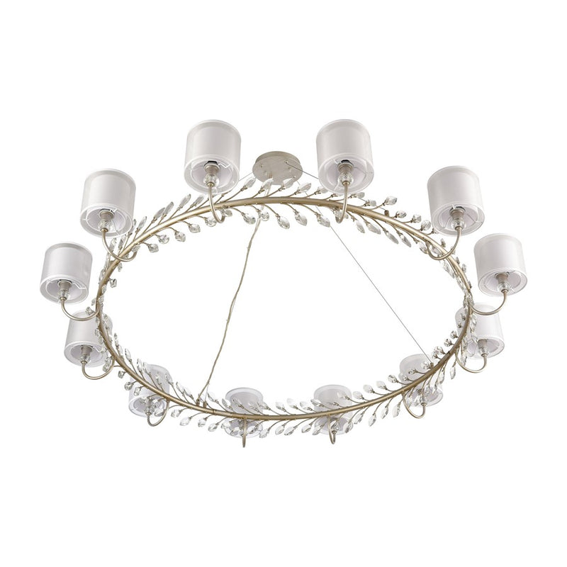 Atlas Lighting Asbury 62in 12-Light Chandelier | Traditional Aged Silver and Clear Glass Fabric Shade | Dining Room & Living Room | Model CL11069-SV