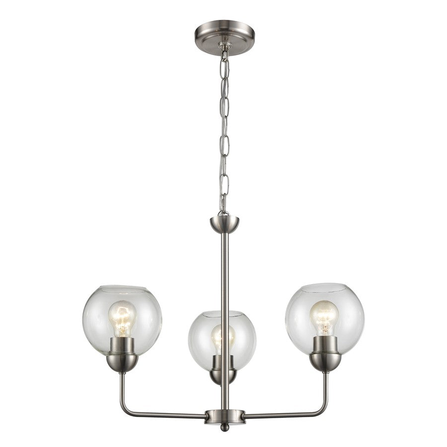 Atlas Lighting Astoria 23''W 3Lt Chandelier, Brushed Nickel/Clear