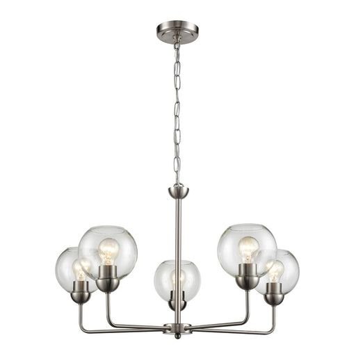 Atlas Lighting Astoria 28''W 5Lt Chandelier, Brushed Nickel/Clear