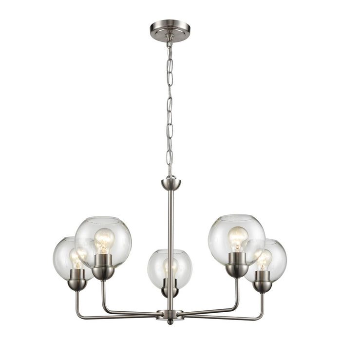 Atlas Lighting Astoria 28''W 5Lt Chandelier, Brushed Nickel/Clear