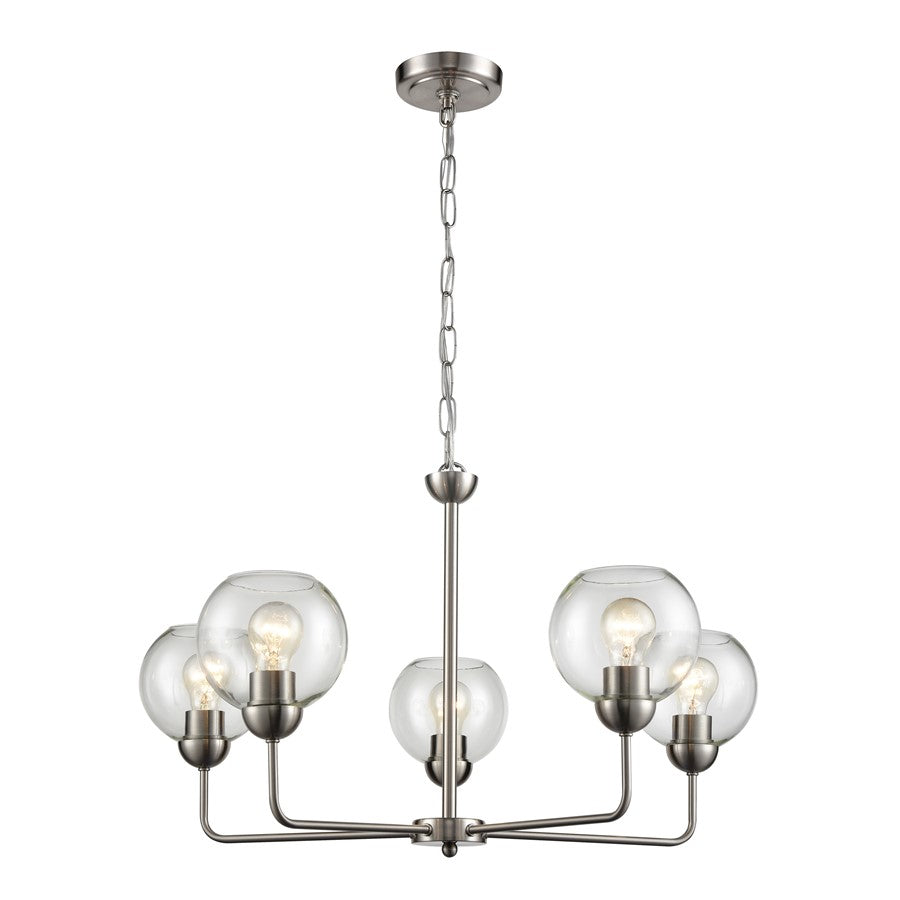 Atlas Lighting Astoria 28''W 5Lt Chandelier, Brushed Nickel/Clear