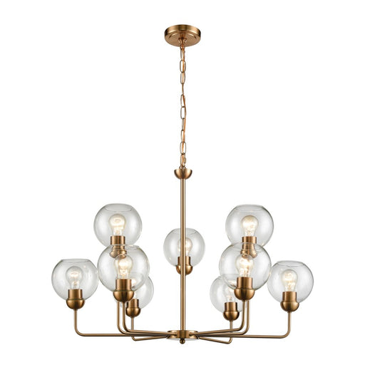 Atlas Lighting Astoria 32'' Wide 9Lt Chandelier, Satin Gold/Clear
