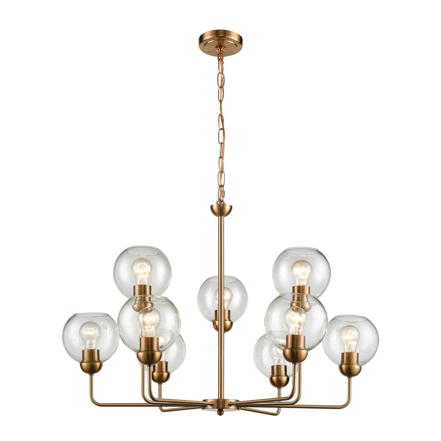 Atlas Lighting Astoria 32'' Wide 9Lt Chandelier, Satin Gold/Clear