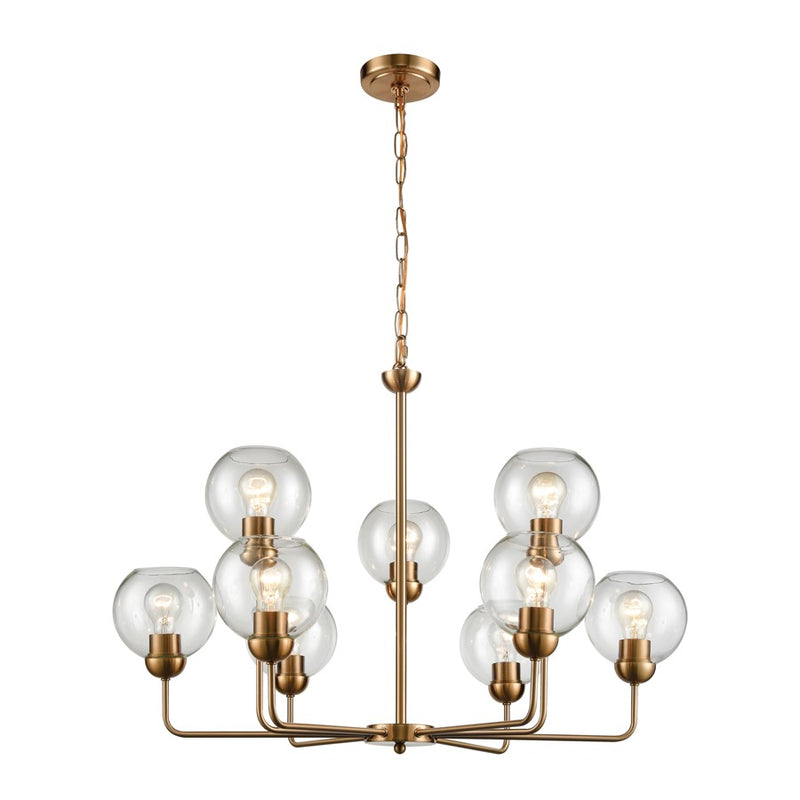 Atlas Lighting Astoria 32in 9-Light Chandelier | Transitional Satin Gold and Clear Glass | Dining Room & Living Room | Model CL11072-GD