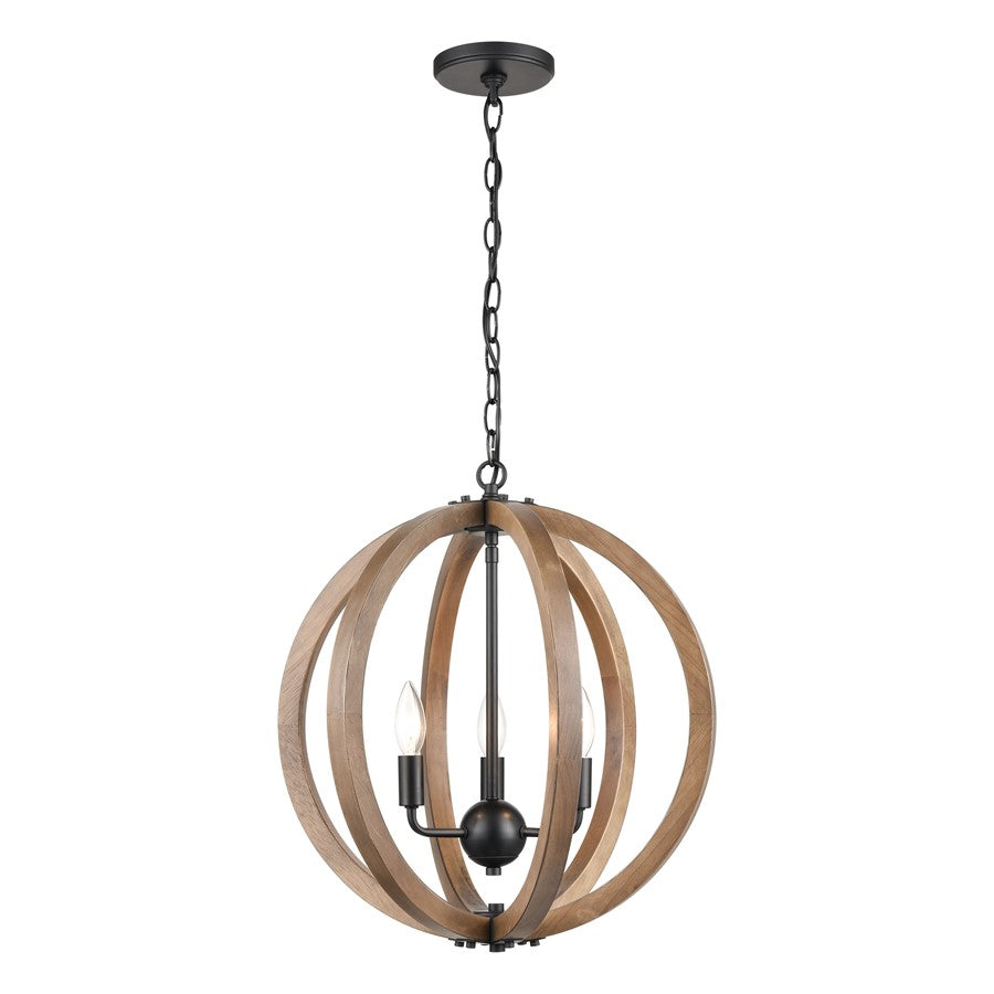 Atlas Lighting Barrow 18'' Wide 3Lt Chandelier, Matte Black