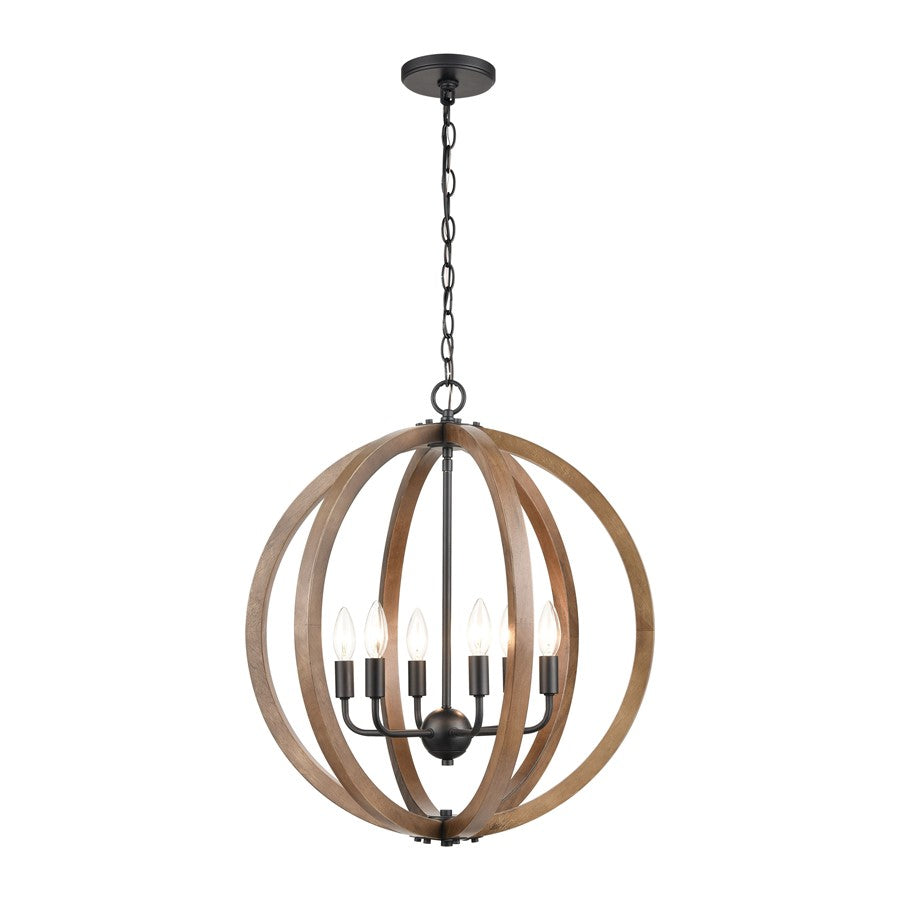 Atlas Lighting Barrow 22'' Wide 6Lt Chandelier, Matte Black